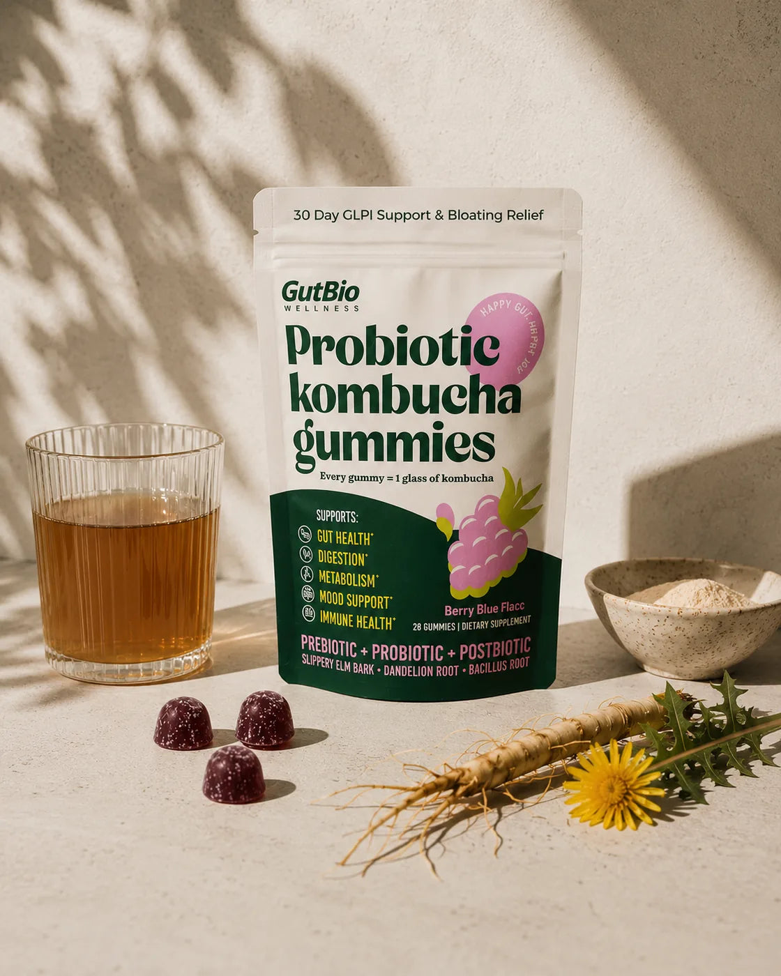 GutBio probiotic kombucha gummies for everyday gut health